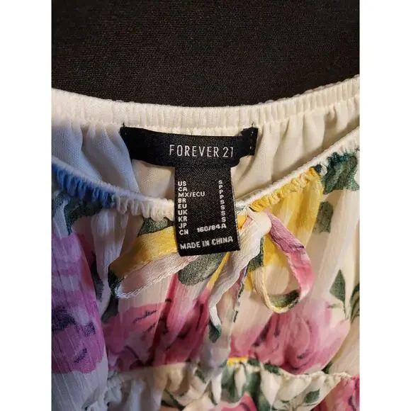Forever 21 Multicolored Floral Milkmaid-style Top - Size Small - Picture 3 of 3